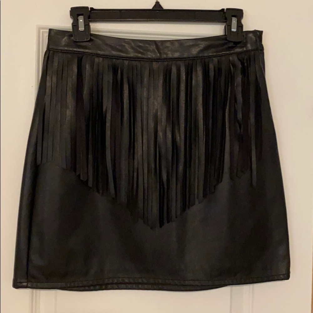 Faux leather skirts with fringe tassels